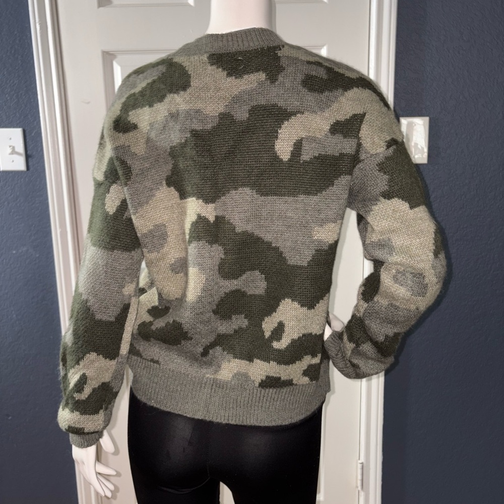 Lucky Brand Camouflage Cardigan Sweater Small Green Button Up Soft Wool Blend - Picture 6 of 12